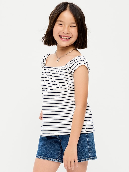 Image number 1 showing, Printed Short-Sleeve Scallop-Trim Top for Girls
