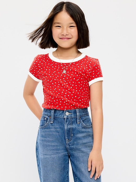 Image number 1 showing, Fitted Short-Sleeve Ribbed Ringer T-Shirt for Girls