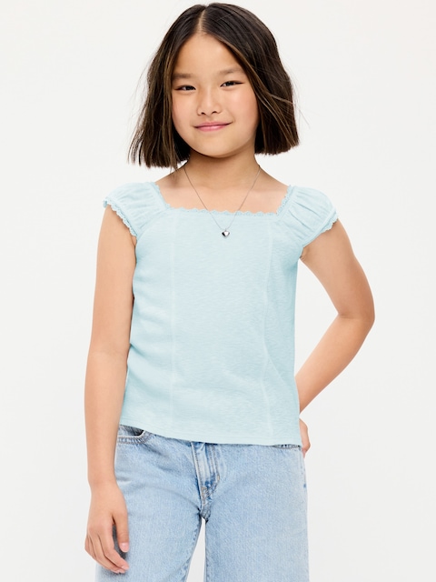 Short-Sleeve Ribbed Top for Girls