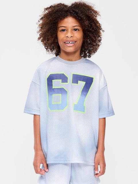 Oversized Mesh Graphic Basketball T-Shirt for Boys