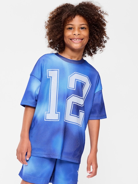 Oversized Mesh Graphic Basketball T-Shirt for Boys
