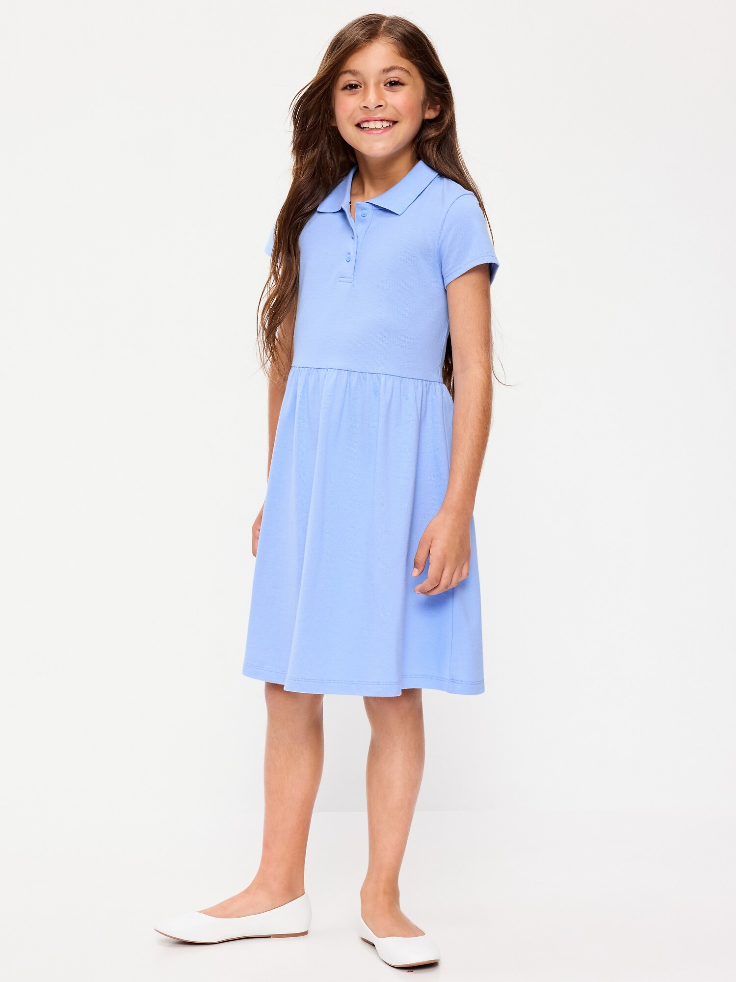 Платье Old Navy School Uniform Fit and Flare Pique Polo Dress для девочек, цвет: Синий