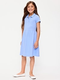 Image number 1 showing, School Uniform Fit & Flare Pique Polo Dress for Girls