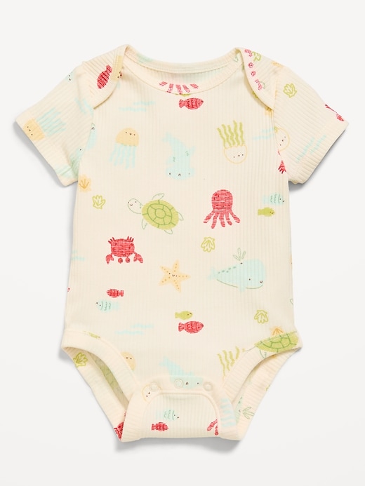 Image number 1 showing, Printed Short-Sleeve Ribbed Bodysuit for Baby