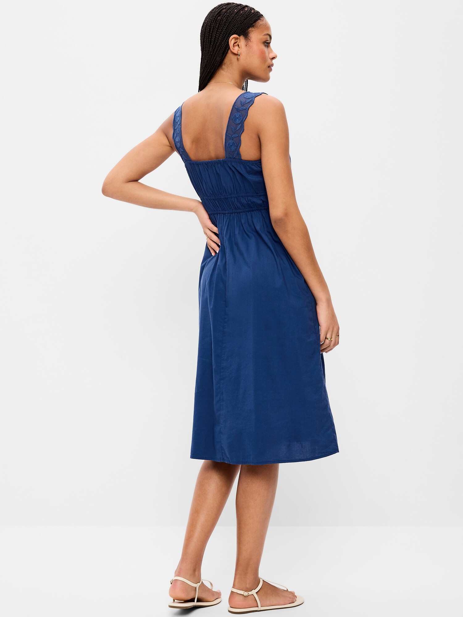 Женское платье Old Navy Fit & Flare Smocked-Waist Midi, цвет: Синий — фото 2