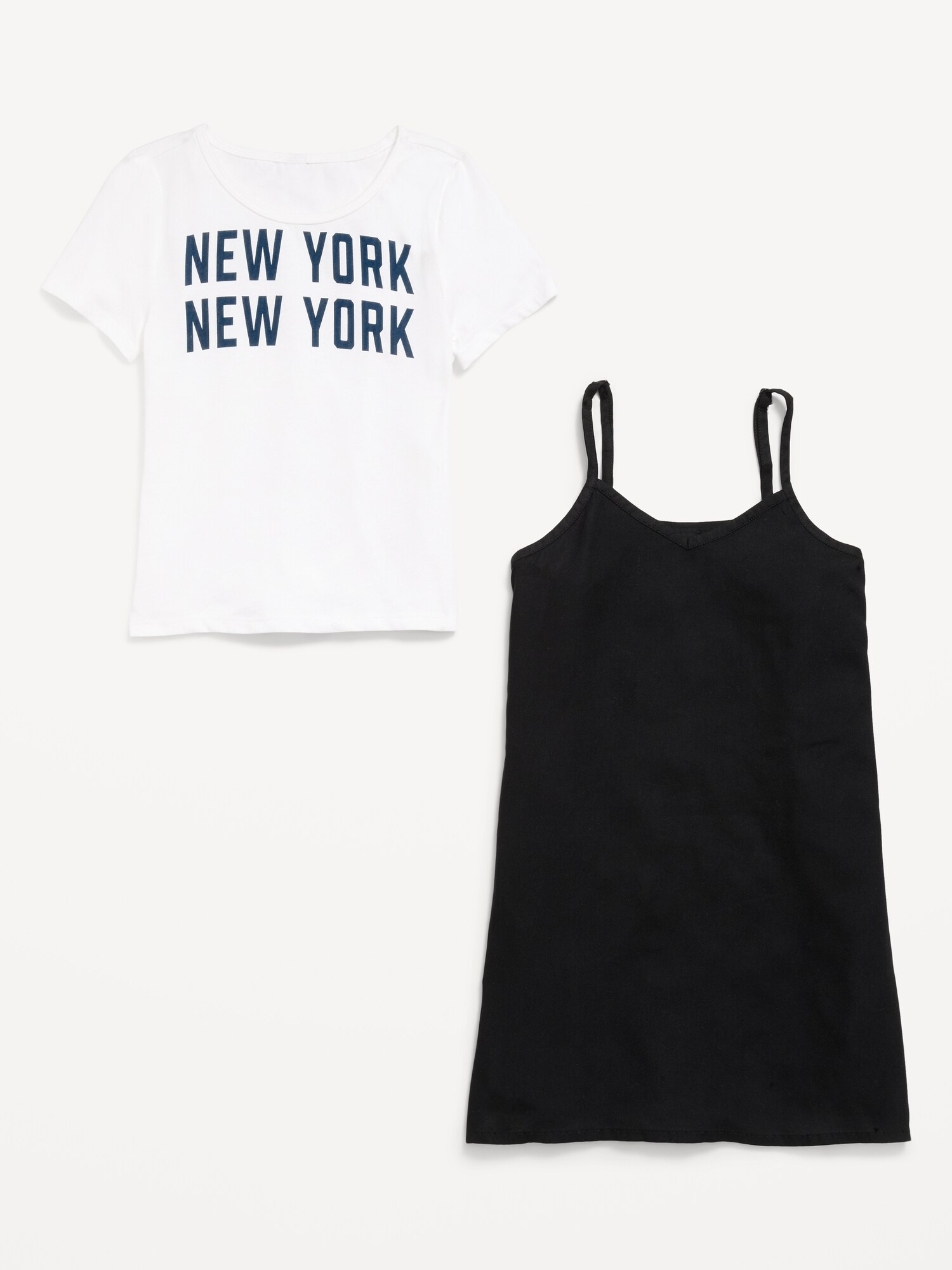 Детский комплект для девочек Old Navy: футболка с принтом и платье, цвет: Чёрный — фото 4