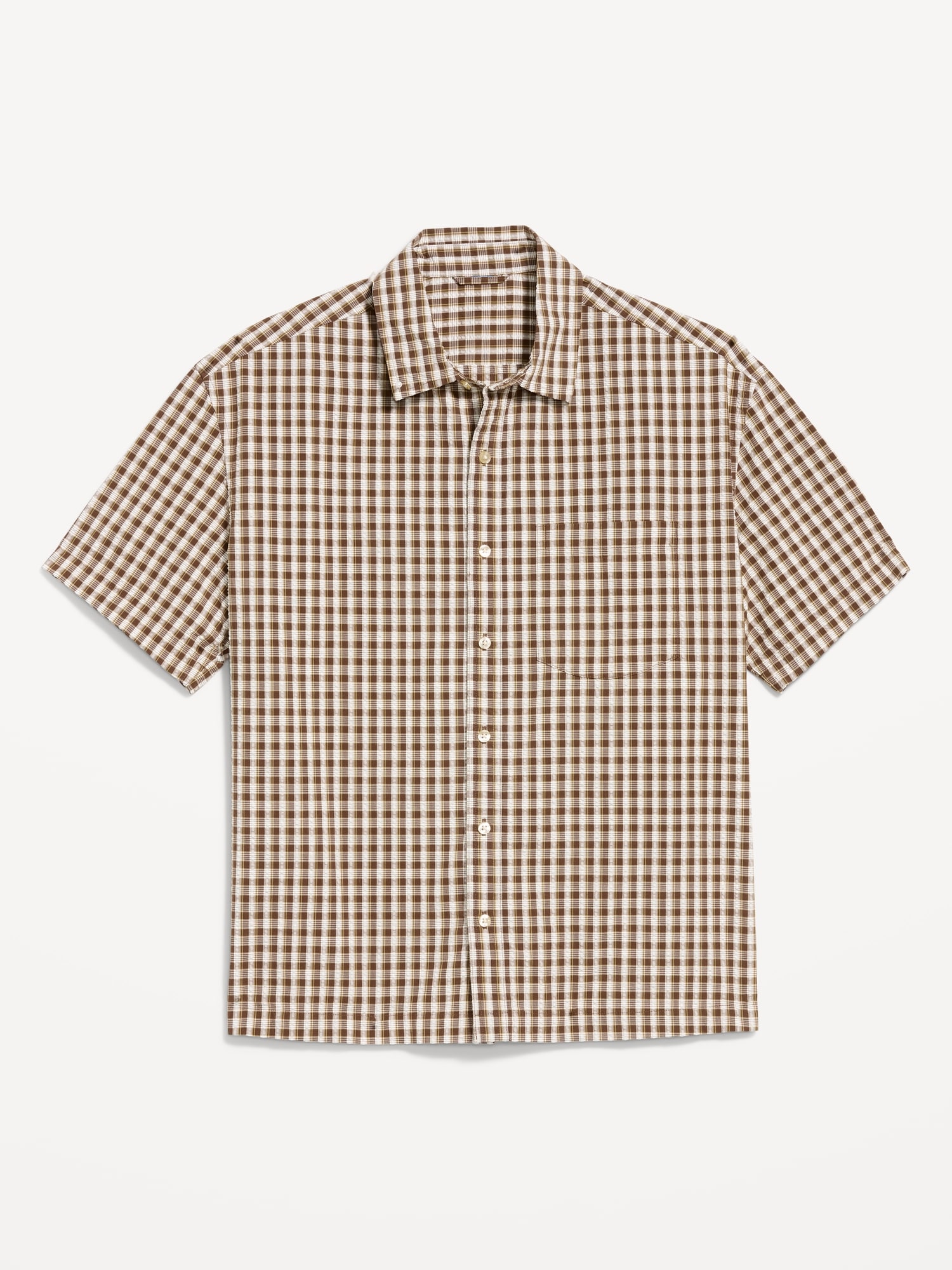 Loose Fit Textured Plaid Pocket Shirt
