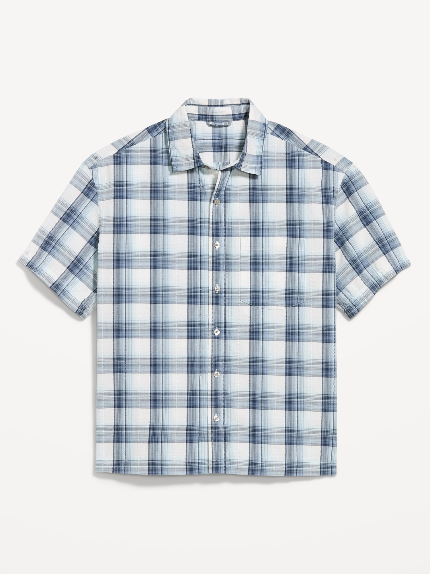 Loose Fit Textured Plaid Pocket Shirt