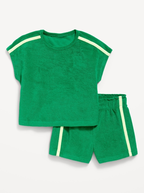Short-Sleeve Terry Top and Shorts Set for Toddler Girls