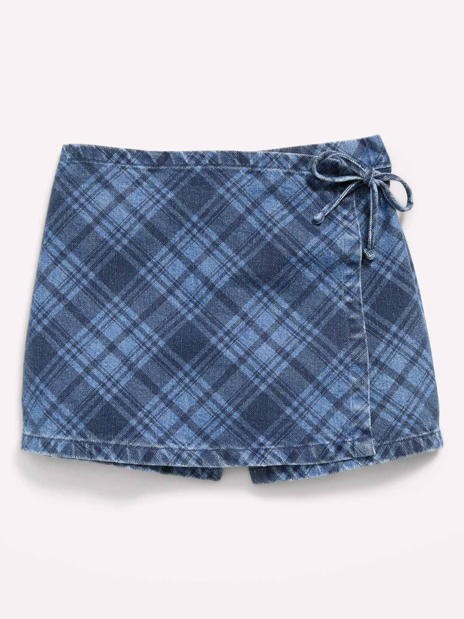Wrap-Front Plaid Denim Skort for Girls
