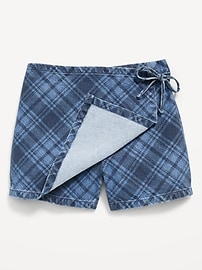 Image number 5 showing, Wrap-Front Plaid Denim Skort for Girls