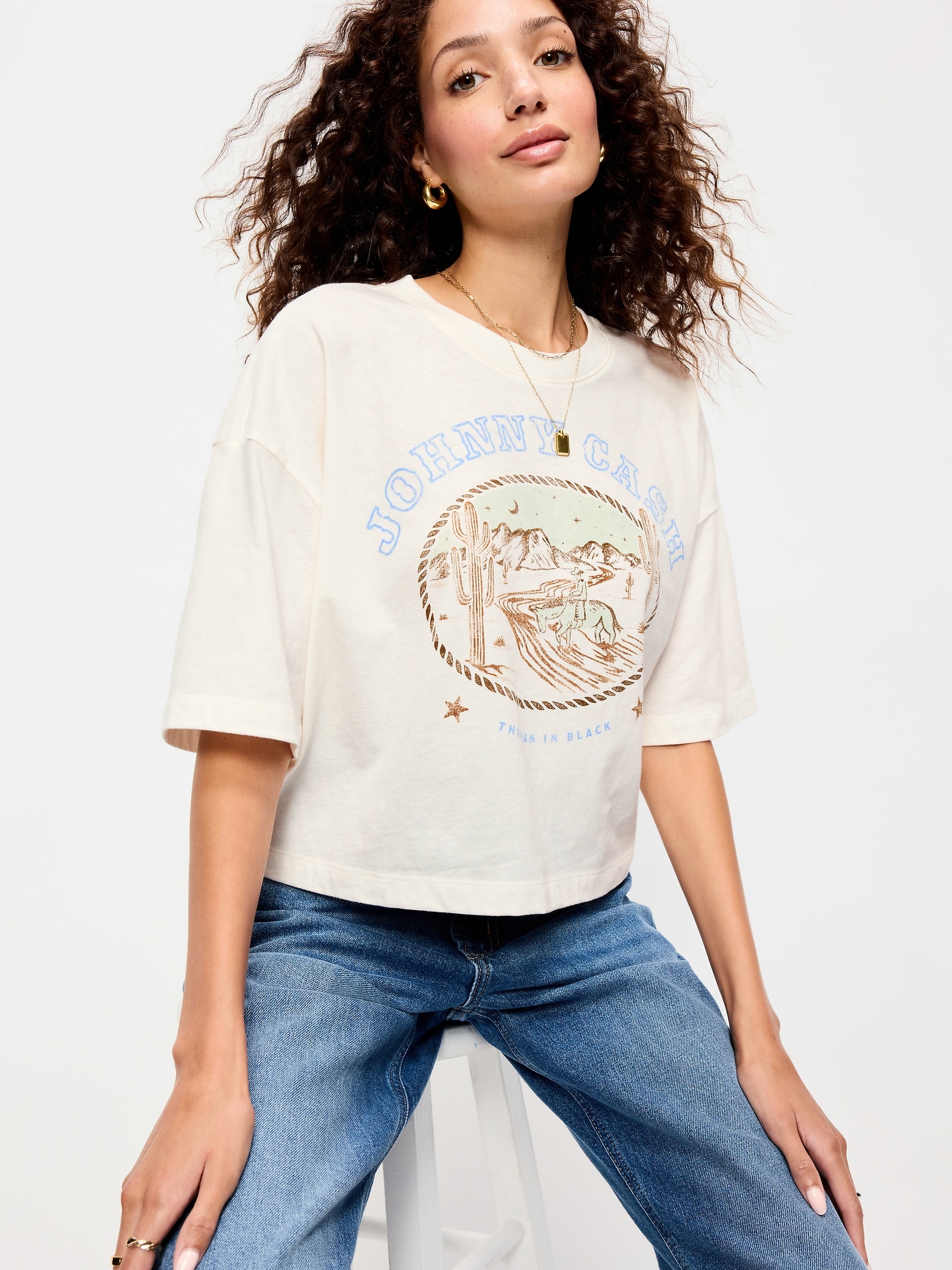 Johnny Cash™ Crew-Neck Oversized Crop T-Shirt
