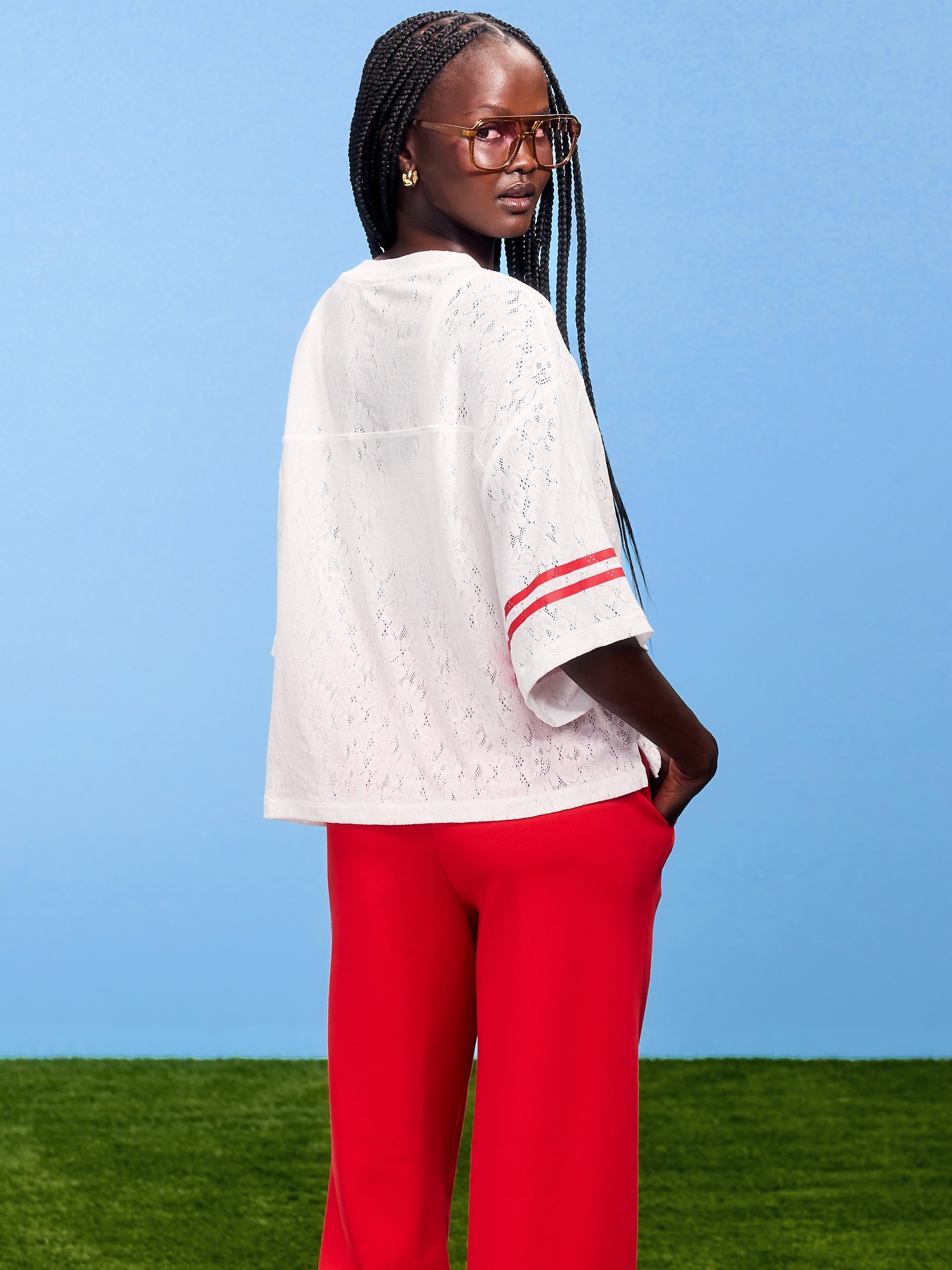 FIFA World Cup 26™ USA Boxy Lace V-Neck T-Shirt for Women