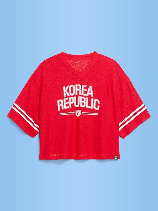 Image number 1 showing, FIFA World Cup 26™ Korea Republic Boxy Lace V-Neck T-Shirt for Women