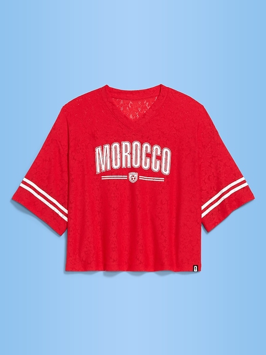 Image number 1 showing, FIFA World Cup 26™ Morocco Boxy Lace V-Neck T-Shirt for Women