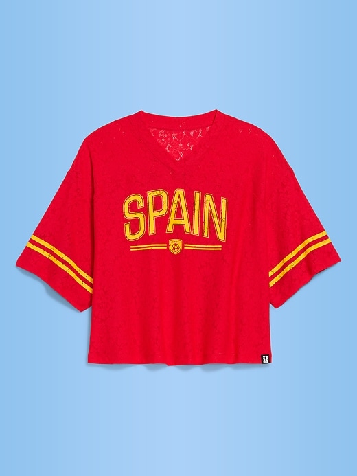 Image number 1 showing, FIFA World Cup 26™ Spain Boxy Lace V-Neck T-Shirt for Women