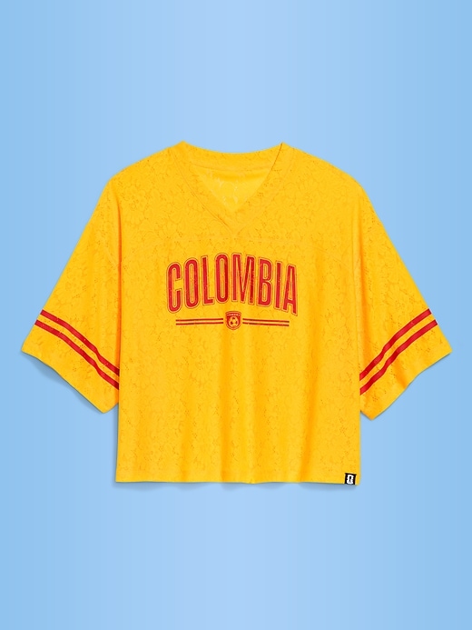 Image number 1 showing, FIFA World Cup 26™ Colombia Boxy Lace V-Neck T-Shirt for Women
