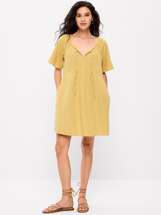 Image number 3 showing, Crinkle Gauze Flutter-Sleeve Mini Swing Dress
