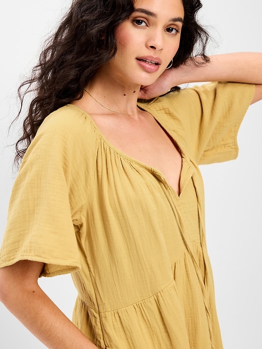 Image number 5 showing, Crinkle Gauze Flutter-Sleeve Mini Swing Dress