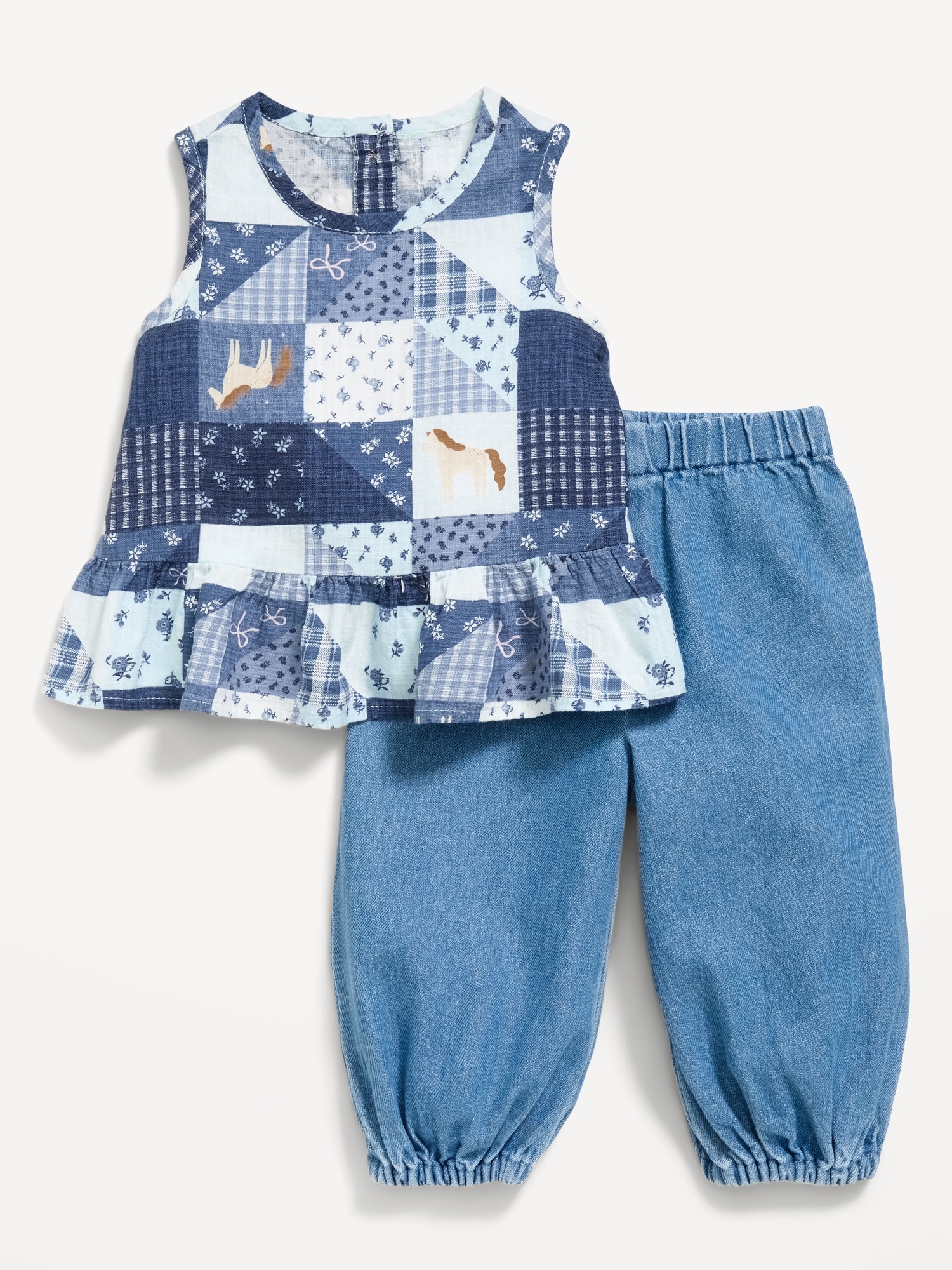 Sleeveless Patchwork Top and Pants Set for Baby