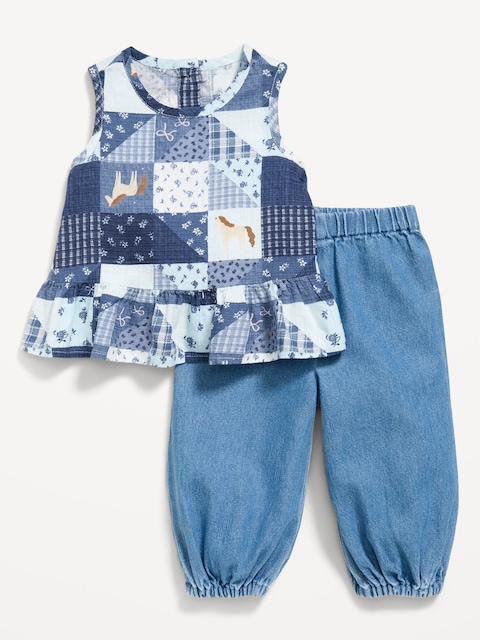Sleeveless Patchwork Top and Pants Set for Baby