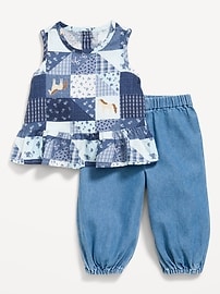 Image number 1 showing, Sleeveless Patchwork Top and Pants Set for Baby