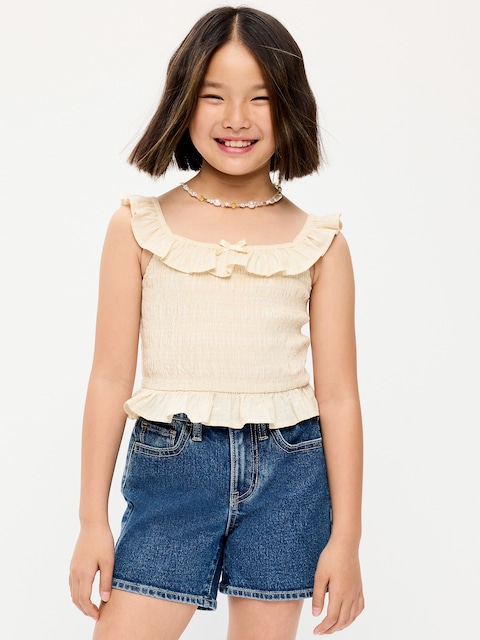 Sleeveless Fitted Ruffled Smocked Top for Girls