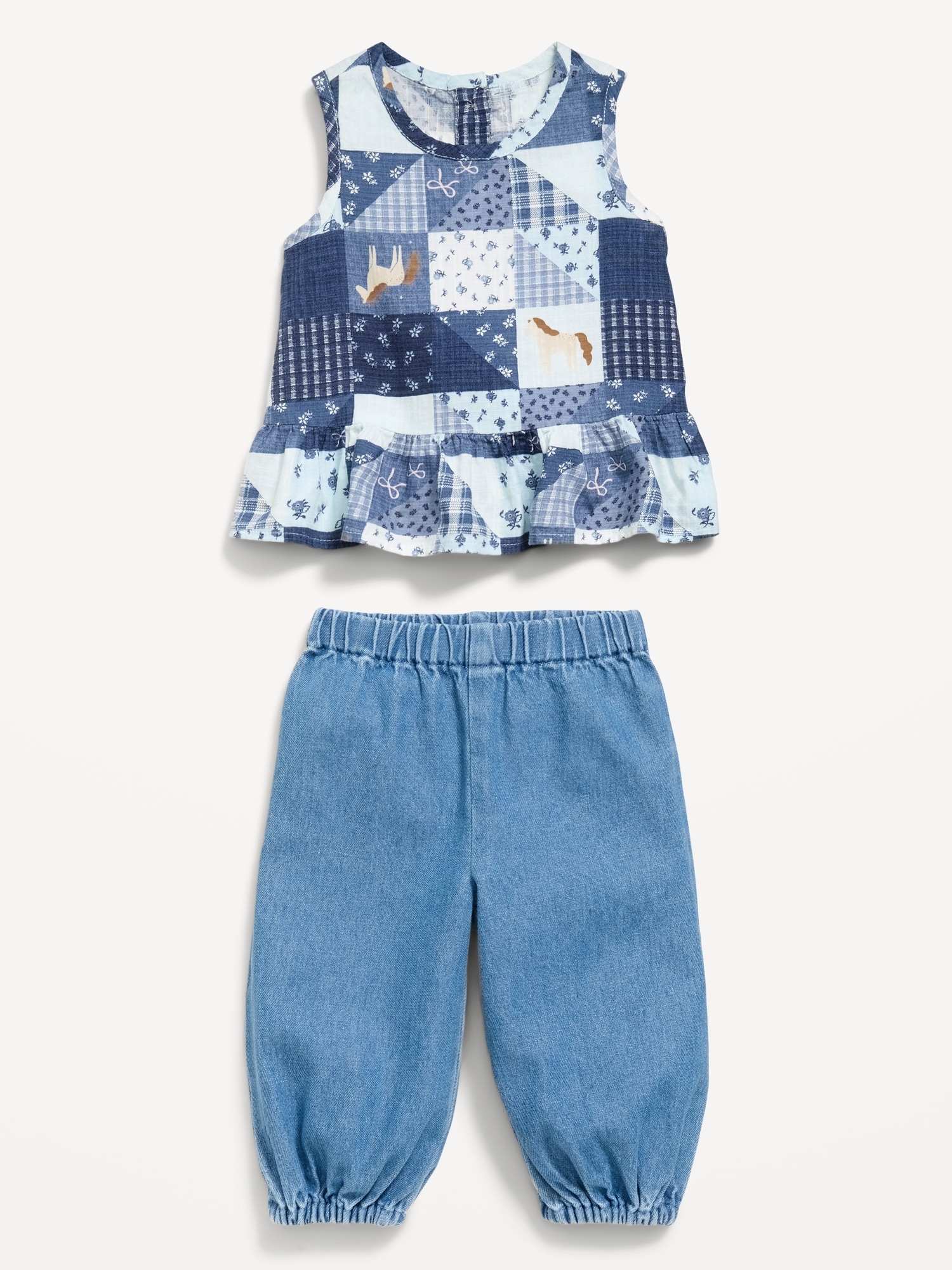 Sleeveless Patchwork Top and Pants Set for Baby