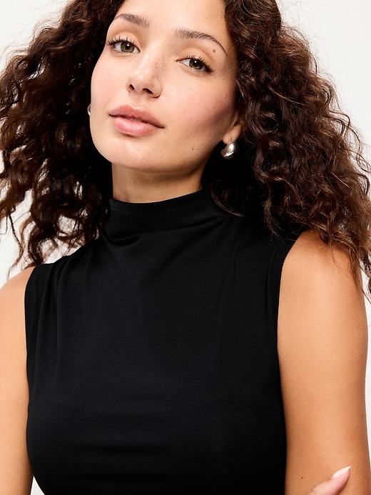 Image number 4 showing, Gathered Mock-Neck Drop-Waist Mini Dress