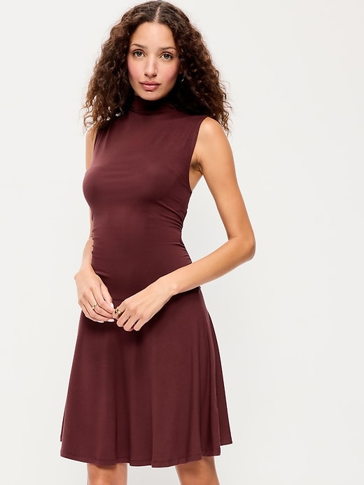 Image number 3 showing, Gathered Mock-Neck Drop-Waist Mini Dress