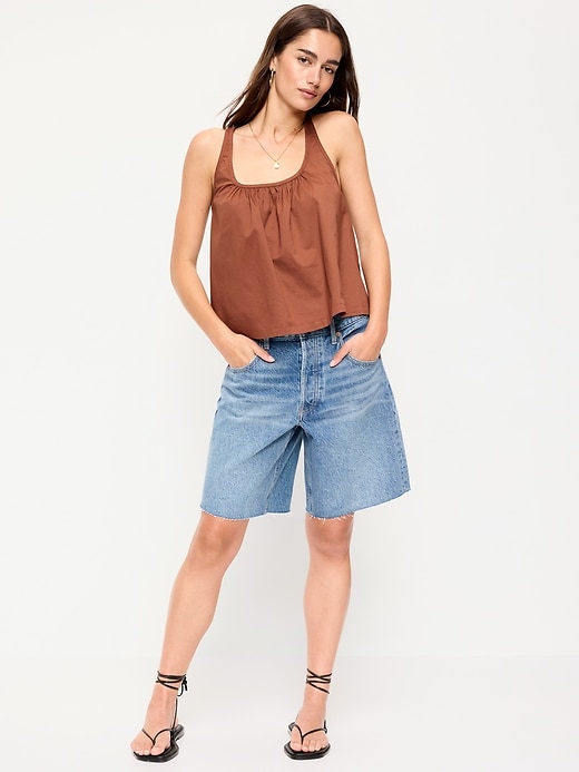Image number 1 showing, Mid-Rise Baggy Jean Cut-Off Shorts -- 9-inch inseam