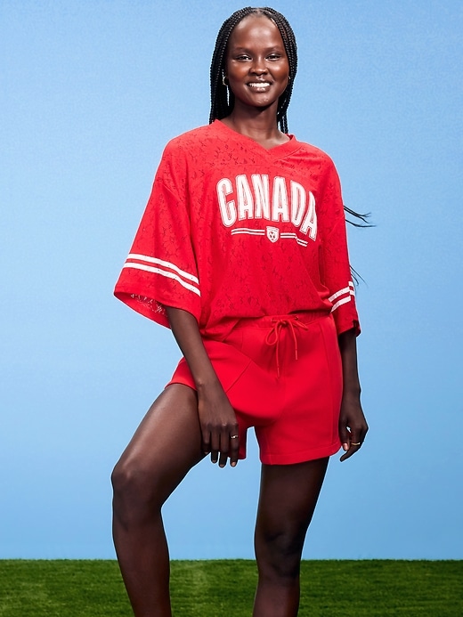 Image number 1 showing, FIFA World Cup 26™ Canada Boxy Lace V-Neck T-Shirt for Women