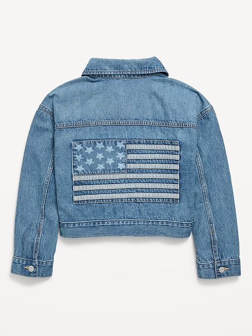 Image number 2 showing, Oversized Cropped Denim Trucker Jacket for Girls