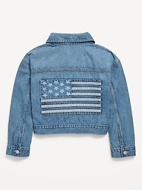 Image number 2 showing, Oversized Cropped Denim Trucker Jacket for Girls