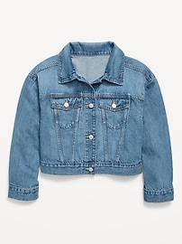 Image number 3 showing, Oversized Cropped Denim Trucker Jacket for Girls