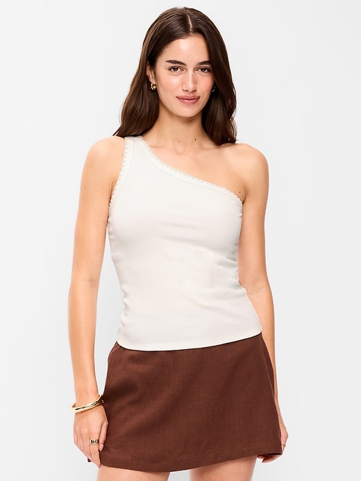 Image number 1 showing, Ribbed One-Shoulder Tank Top