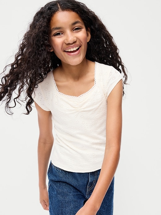Image number 1 showing, Short-Sleeve Eyelet-Knit Top for Girls