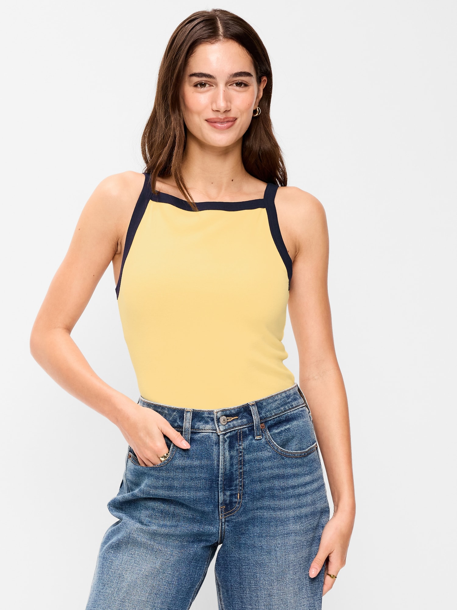 NKNIT rib mini tank top(navy、yellow) Rib-Knit Cami Tank Top | Old Navy
