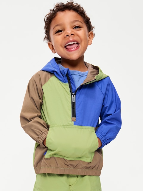 Water-Resistant Half-Zip Hooded Windbreaker for Toddler Boys