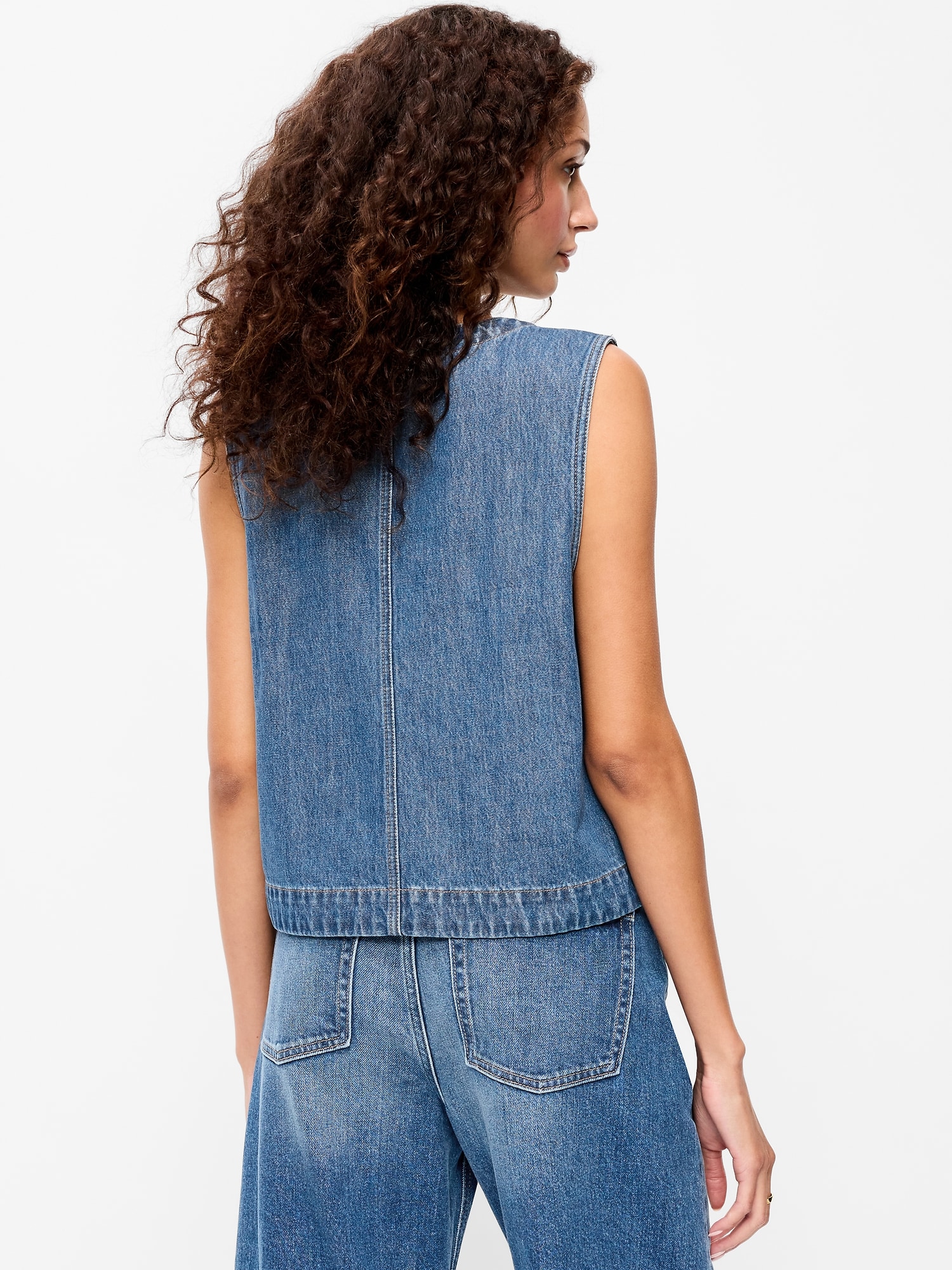 Zip-Front Denim Utility Vest