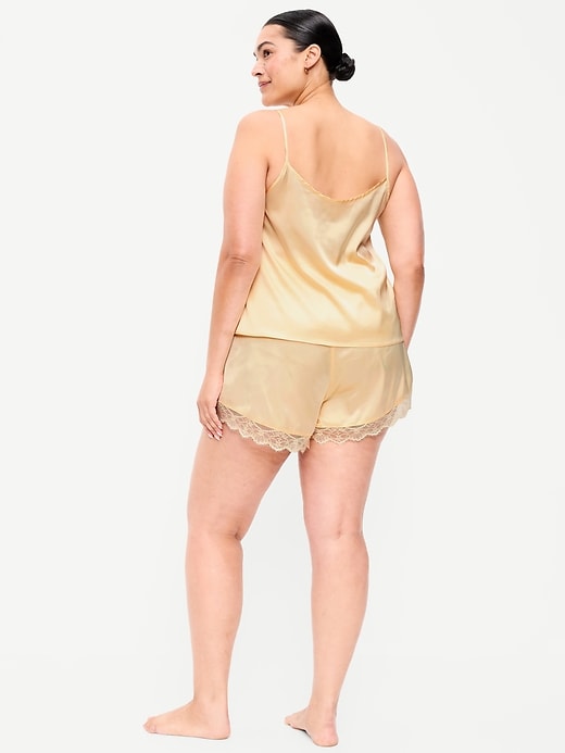 Image number 8 showing, Satin Lace-Trim Pajama Tank and Shorts Set