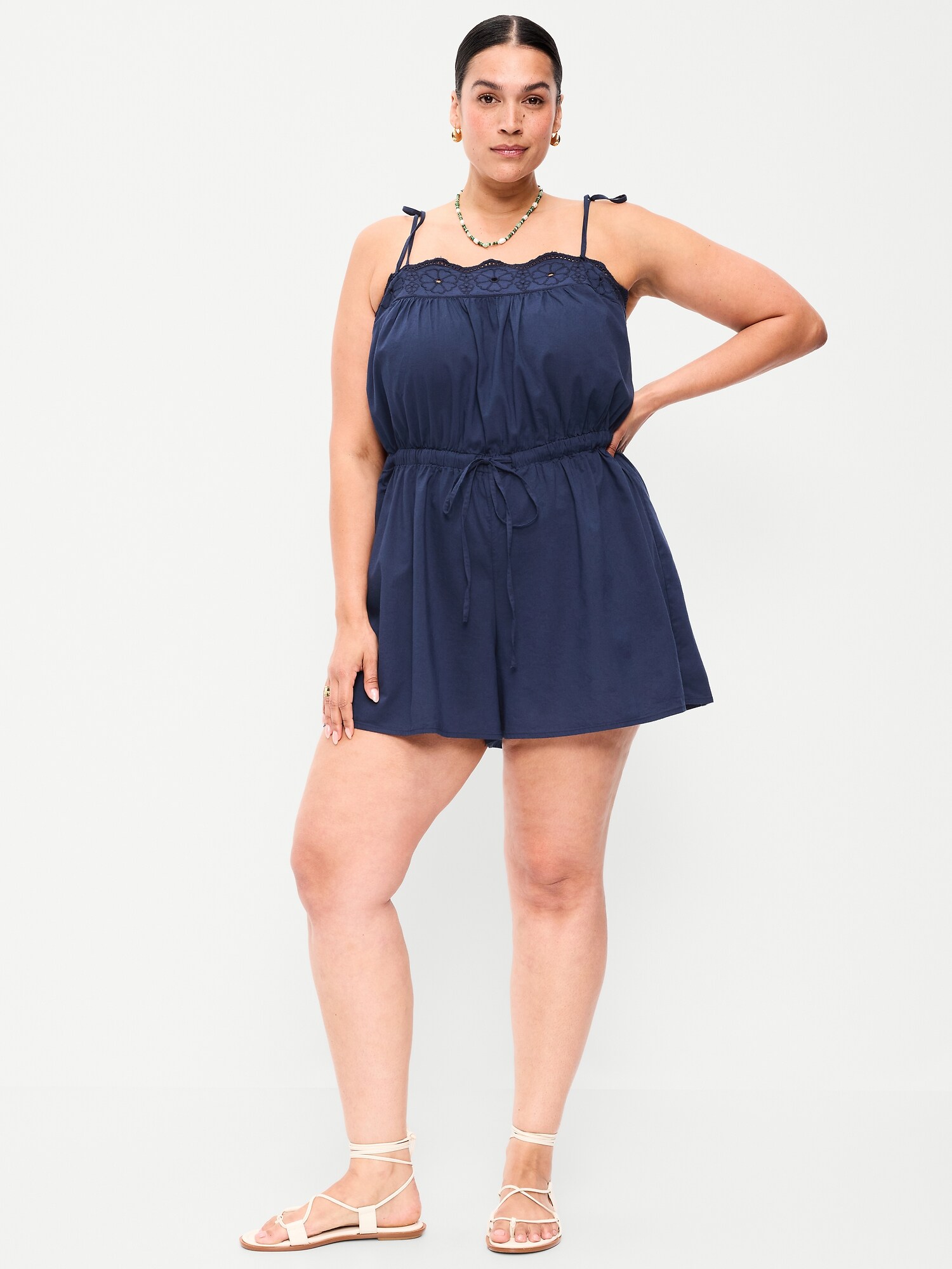 Женский комбинезон Old Navy Eyelet Tie-Strap Romper, цвет: Arctic Depth — фото 6