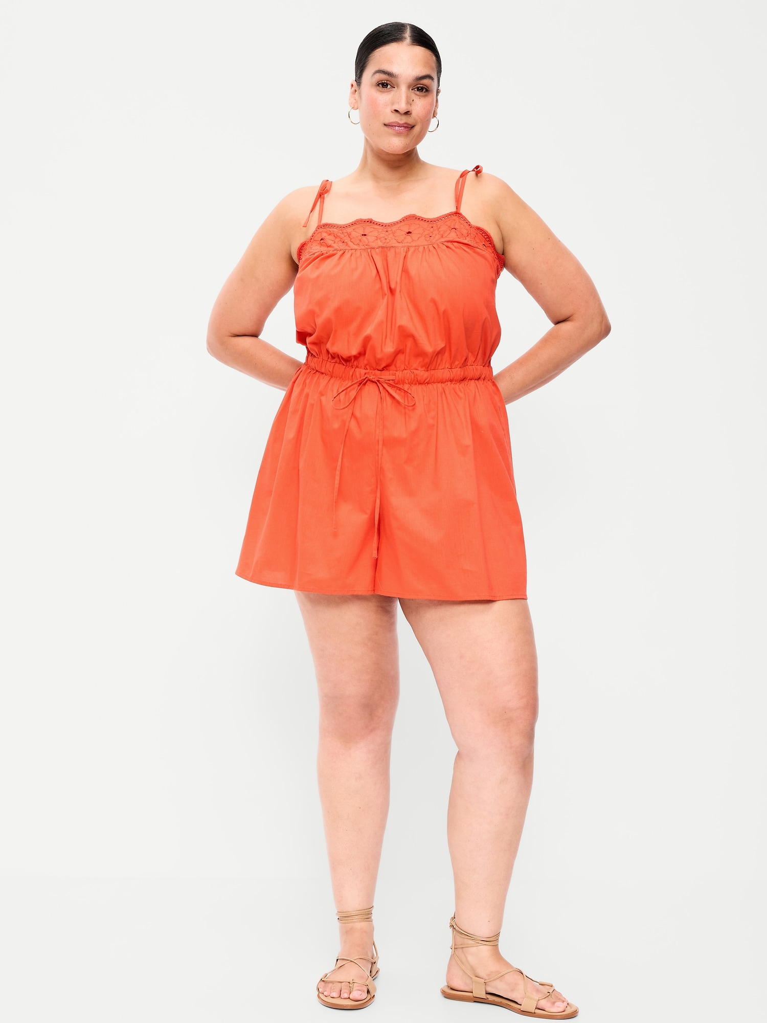 Eyelet Tie-Strap Romper