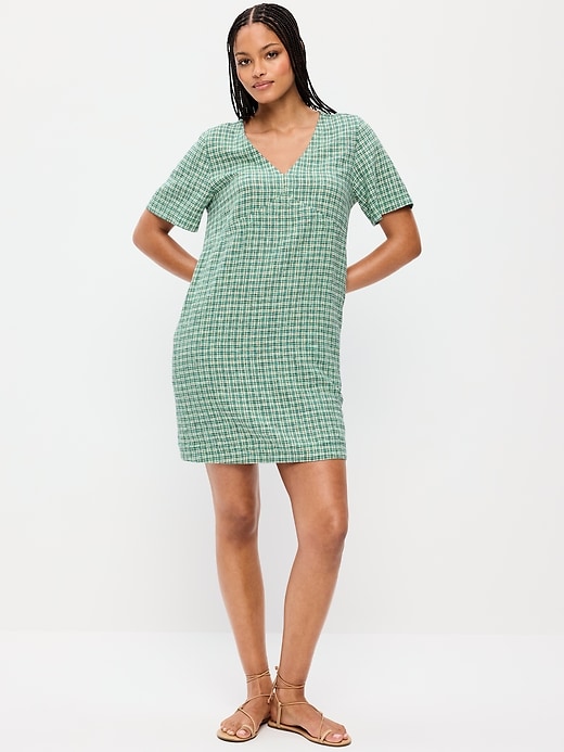 Image number 3 showing, Short-Sleeve Linen-Blend Mini Shift Dress