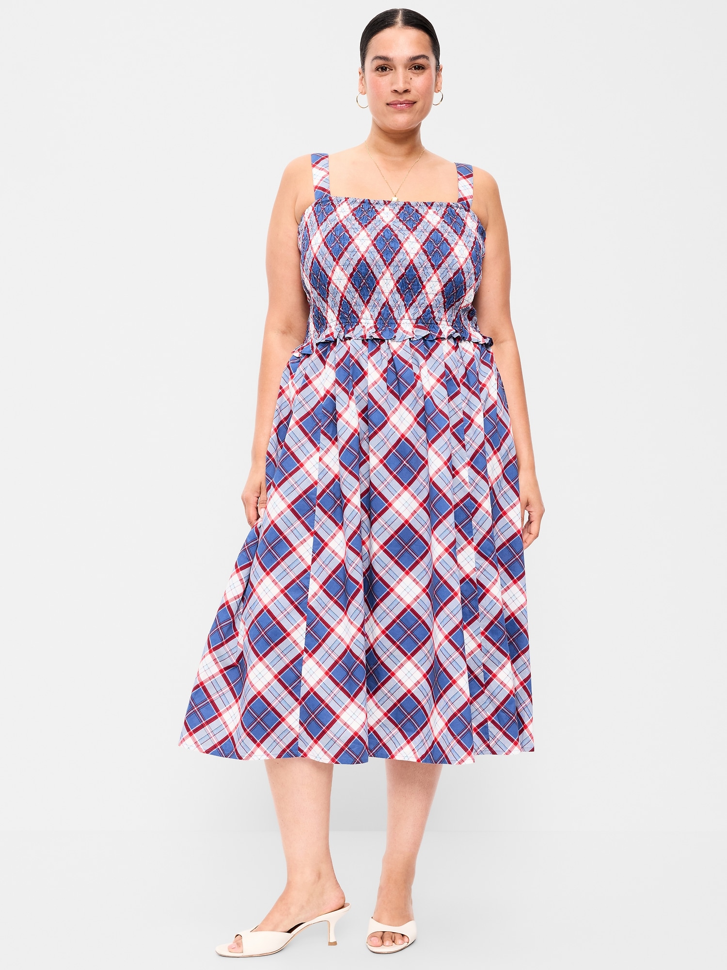 Fit & Flare Smocked-Bodice Midi Dress