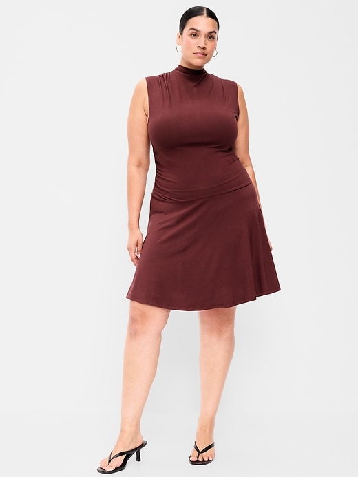 Image number 8 showing, Gathered Mock-Neck Drop-Waist Mini Dress