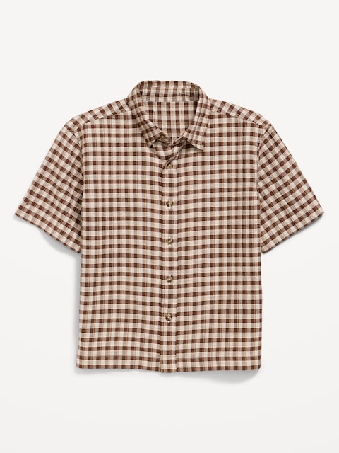 Short-Sleeve Boxy Cropped Textured Shirt for Boys