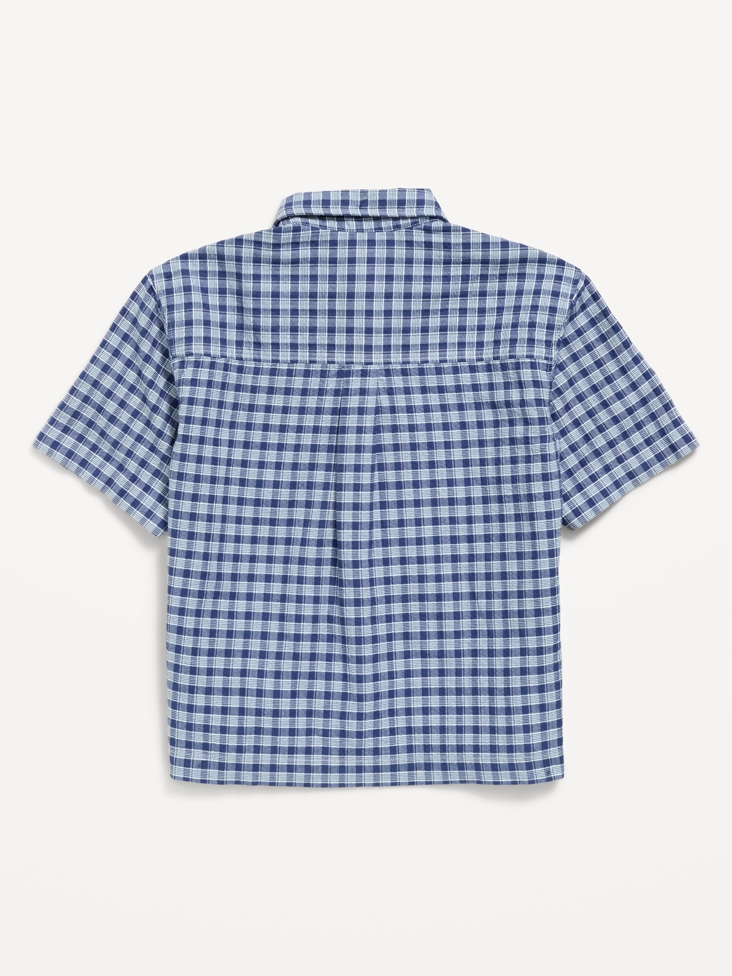 Рубашка Old Navy Short-Sleeve Boxy Cropped Textured Shirt для мальчиков, цвет: Синий клетчатый — фото 3