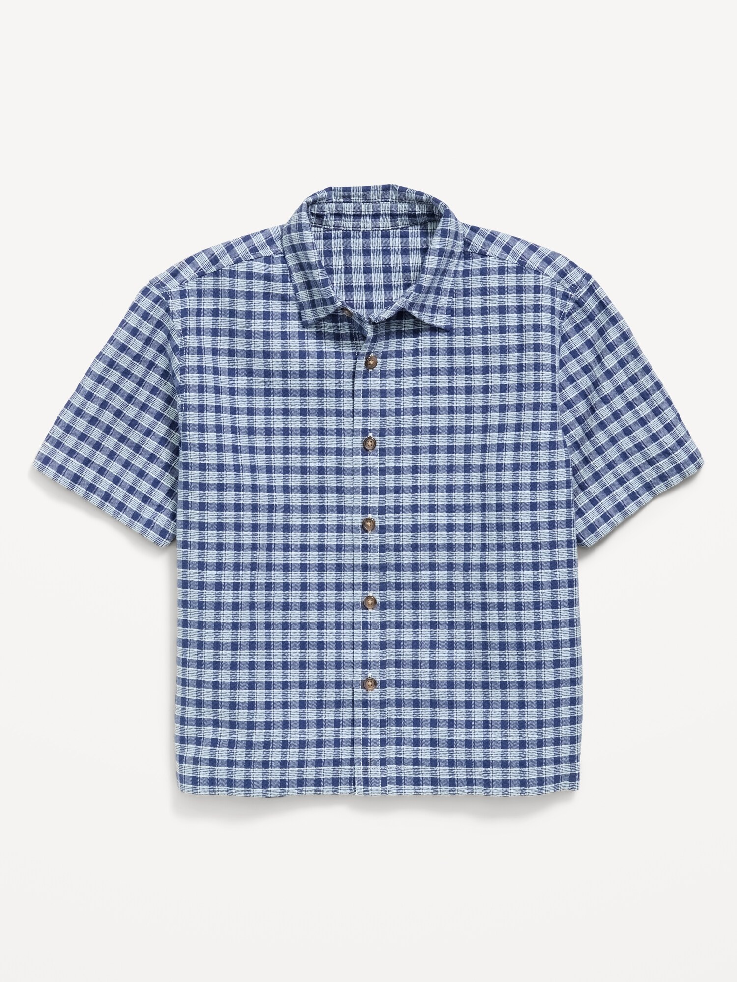 Рубашка Old Navy Short-Sleeve Boxy Cropped Textured Shirt для мальчиков, цвет: Синий клетчатый — фото 2