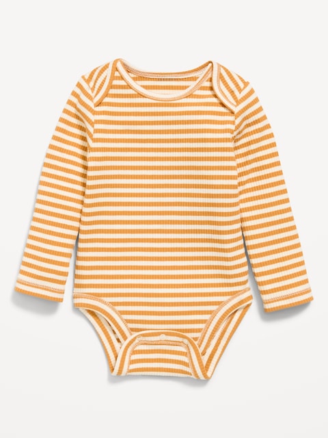 Printed Unisex Long-Sleeve Ribbed Bodysuit for Baby